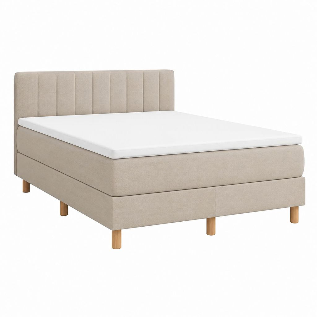 Boxspringbett 180 x 200 cm Beige Polyester Rechteckig mit Matratze und Topper
