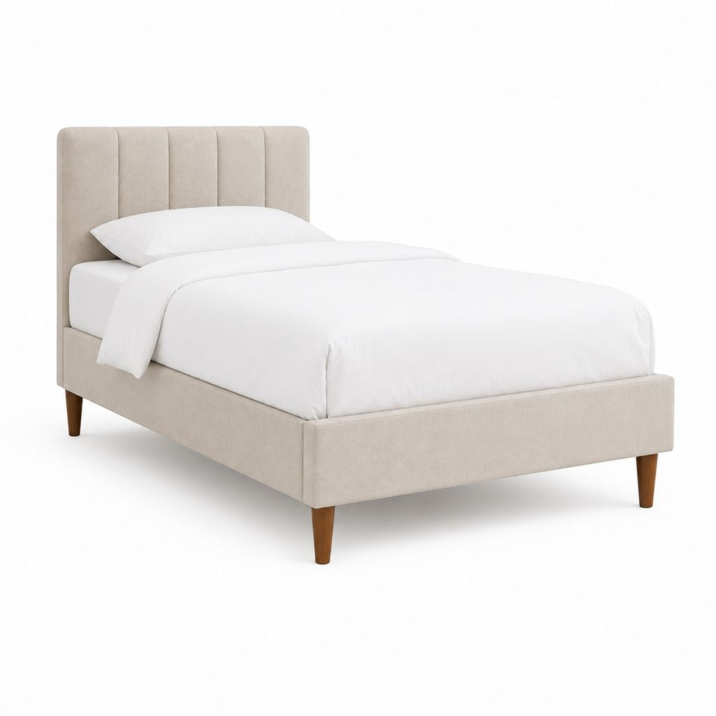 Polsterbett Beige Polyester Rechteckig mit gepolstertem Kopfteil 90 x 200 cm
