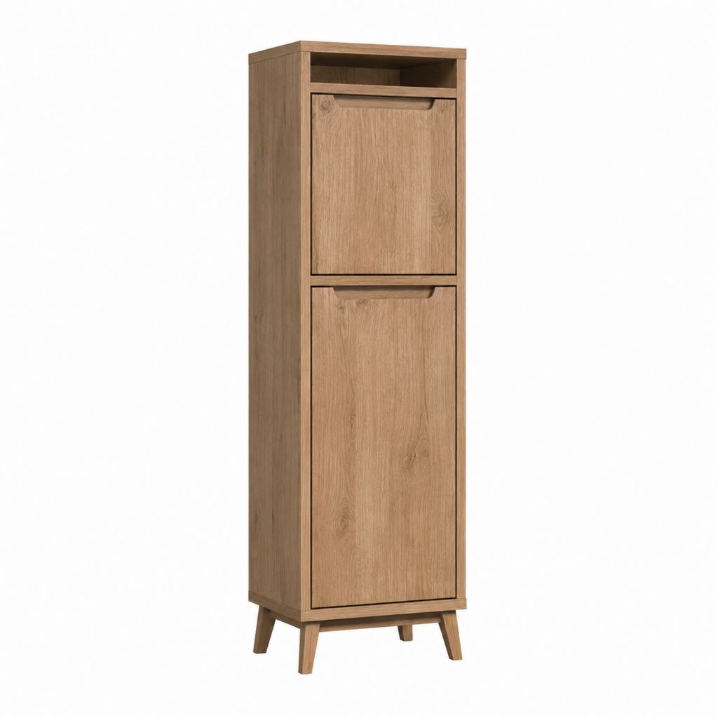 Badezimmer Hochschrank eichefarben aus Spanplatte rechteckig mit 2 Türen und offenem Fach 40 x 35 x 180 cm