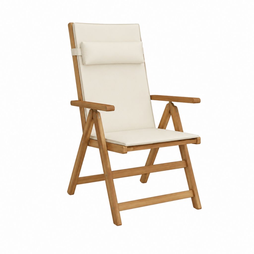 Verstellbarer klappbarer Gartenstuhl Beige aus Akazien-Massivholz mit Polyesterbespannung 61 x 75 x 110 cm