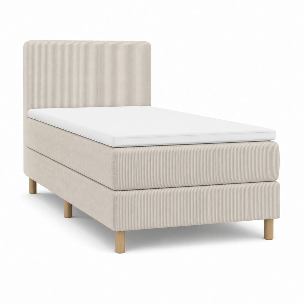 Boxspringbett-Set Beige mit Cordbezug aus Polyester und gepolstertem Kopfteil 90 x 200 cm
