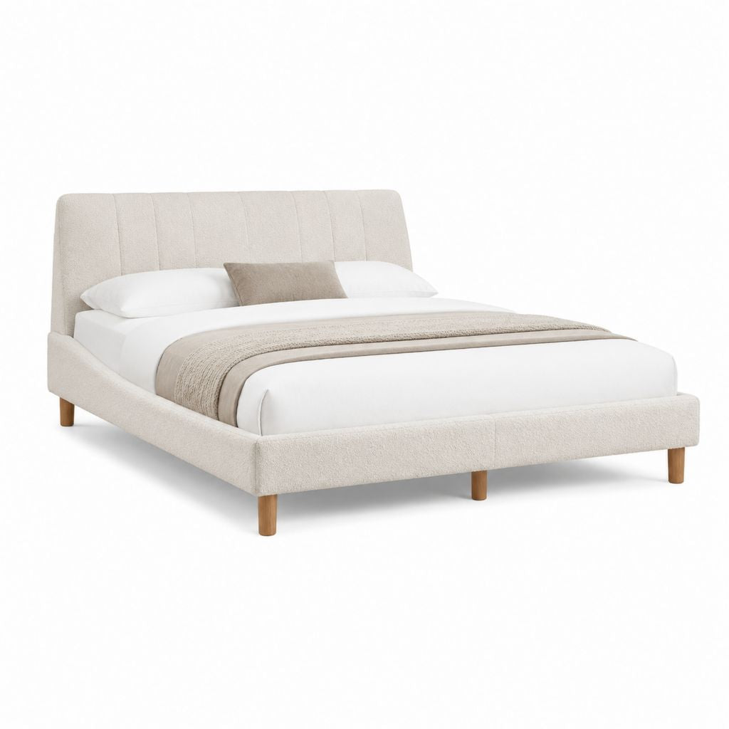 Polsterbettgestell Beige aus Polyester mit Massivholzfüßen Rechteckig 160 x 200 cm