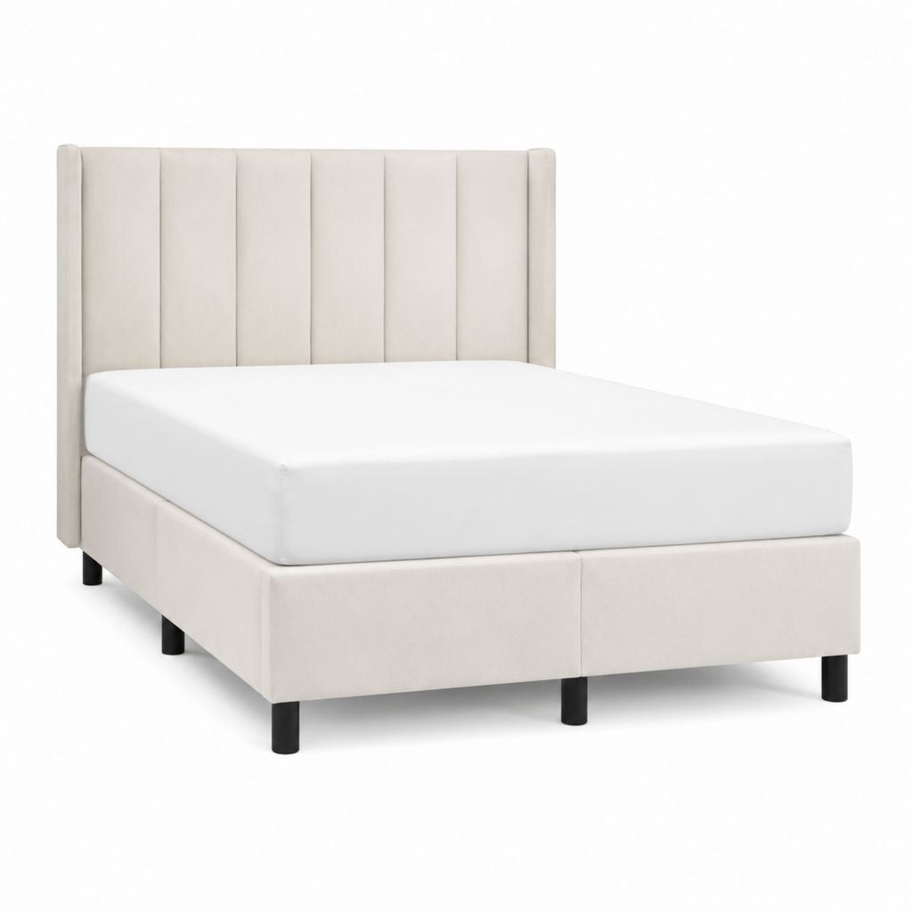 Polsterbett Doppelbett Beige mit Polyesterbezug und gepolstertem Kopfteil 160 x 200 cm