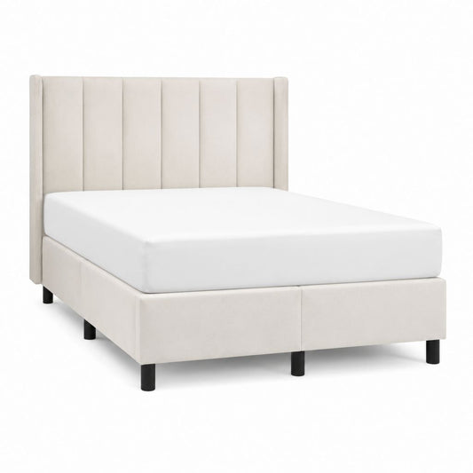 Polsterbett Doppelbett Beige mit Polyesterbezug und gepolstertem Kopfteil 160 x 200 cm
