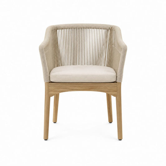 Gartenstuhl mit Armlehnen Beige aus massivem Teakholz und Polypropylen-Seilgeflecht 58 x 63 x 82 cm