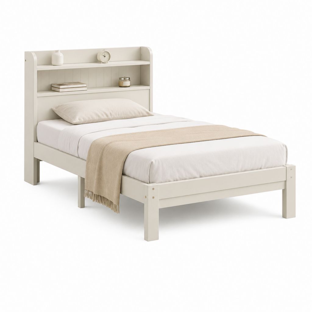 Einzelbettgestell Weiß MDF mit Regal-Kopfteil 90 x 200 cm
