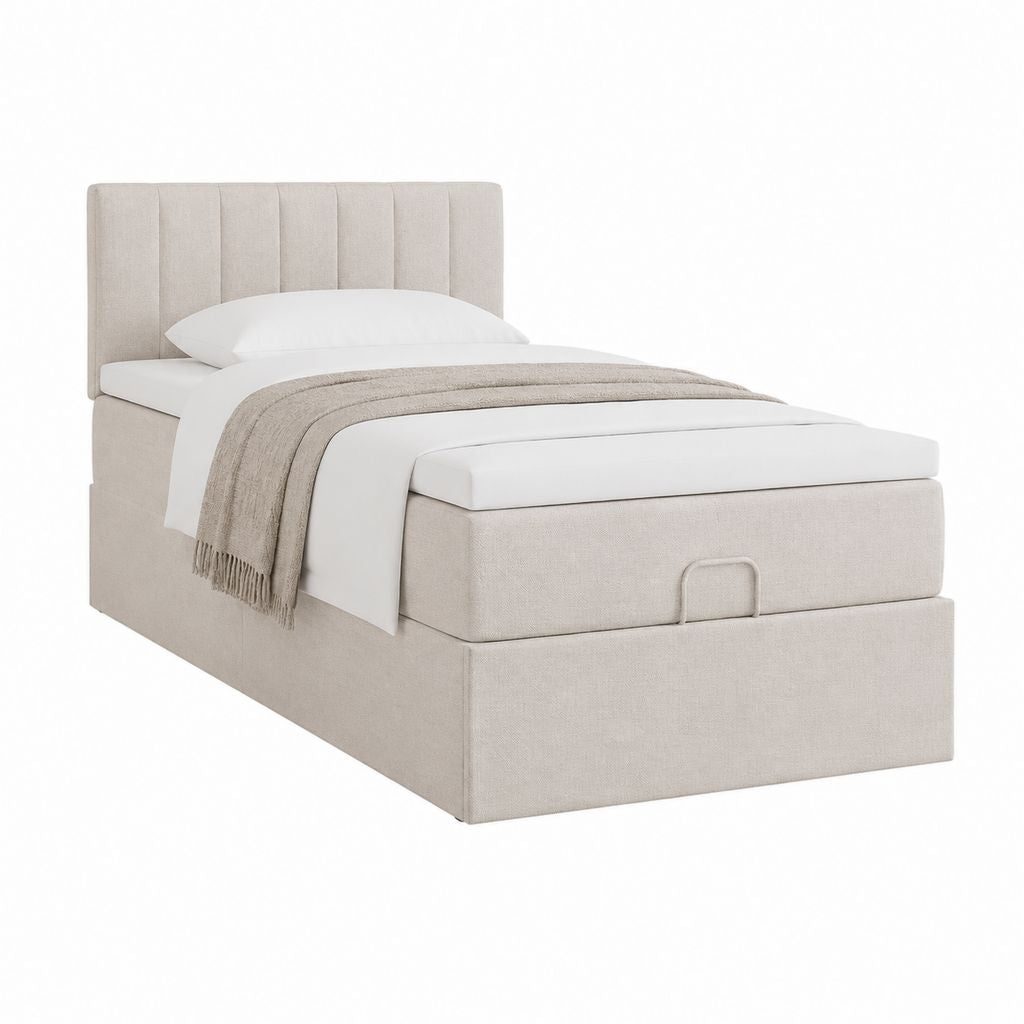 Polsterbett mit Bettkasten Beige Polyester Rechteckig 90 x 200 cm