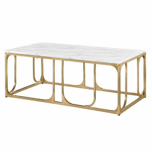 Couchtisch Weiß Gold Stahl MDF Marmoroptik rechteckig 120 x 60 x 45 cm