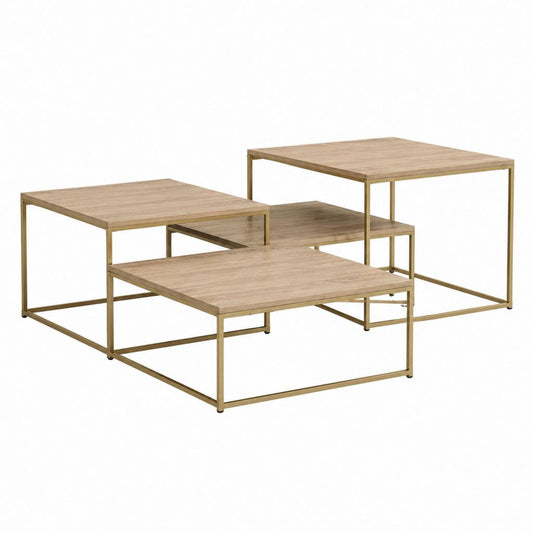 Couchtisch Set 3-teilig Eicheoptik Gold Stahl quadratisch 80 x 80 x 45 cm