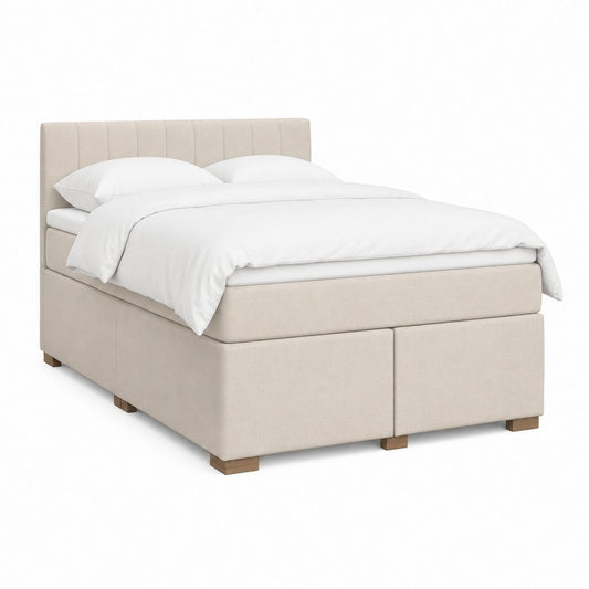 Boxspringbett 180 x 200 cm Beige mit Polyesterbezug und rechteckigem Kopfteil