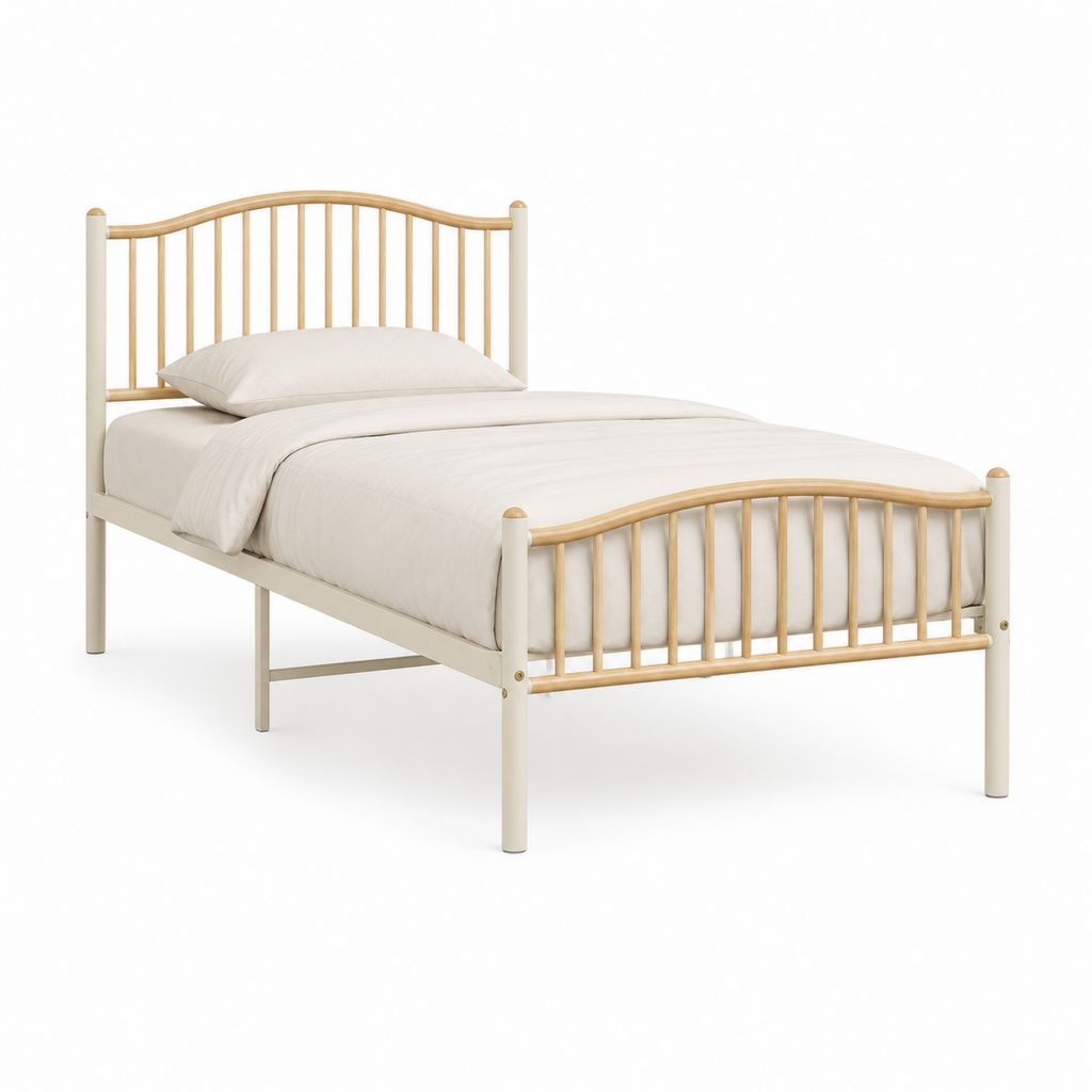 Metallbettgestell Einzelbett Creme Natur Stahl geschwungen 90 x 200 cm