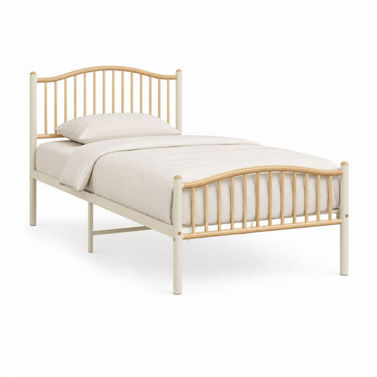 Metallbettgestell Einzelbett Creme Natur Stahl geschwungen 90 x 200 cm