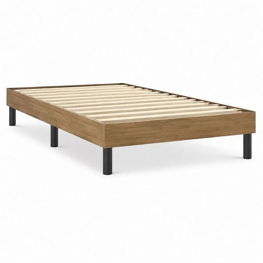 Einzelbett Bettgestell eichefarben Spanplatte rechteckig mit Lattenrost 90 x 200 cm