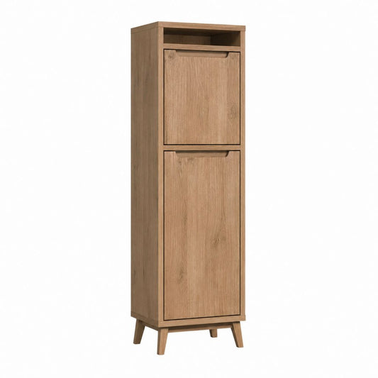 Badezimmer Hochschrank eichefarben aus Spanplatte rechteckig mit 2 Türen und offenem Fach 40 x 35 x 180 cm