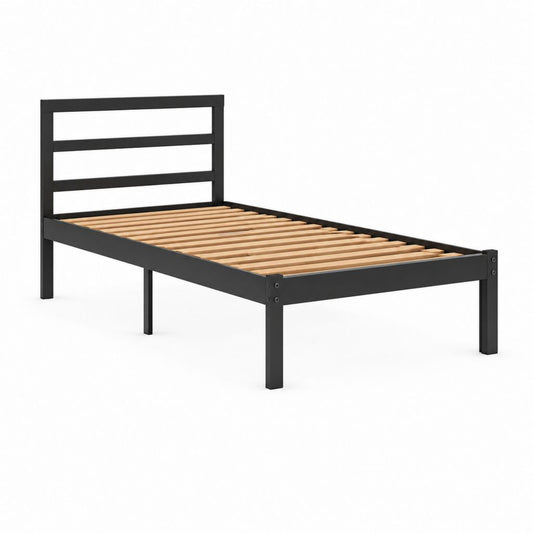 Einzelbett Bettgestell Schwarz Stahl mit Holzlattenrost 90 x 200 cm