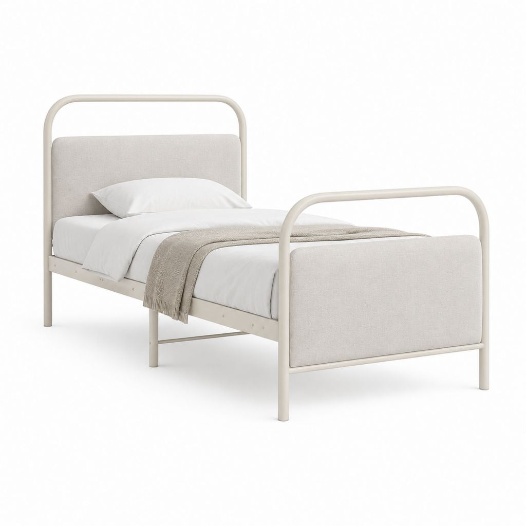 Einzelbett Bettgestell Cremeweiß Stahl Polyester 90 x 200 cm