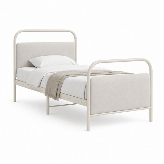 Einzelbett Bettgestell Cremeweiß Stahl Polyester 90 x 200 cm